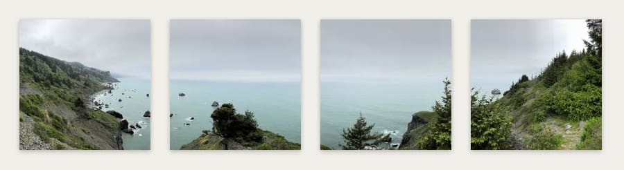 All 4 panels of Coastal Cliffs hung in order on a wall